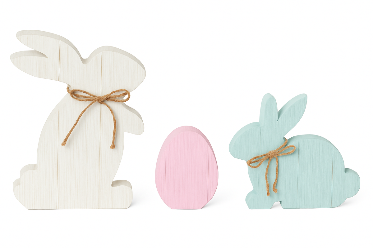 Easter Bunny and Egg MDF Standing Decorations - 3 Pack