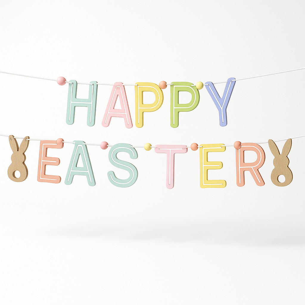 Happy Easter MDF Double Banner with Bunny Accents