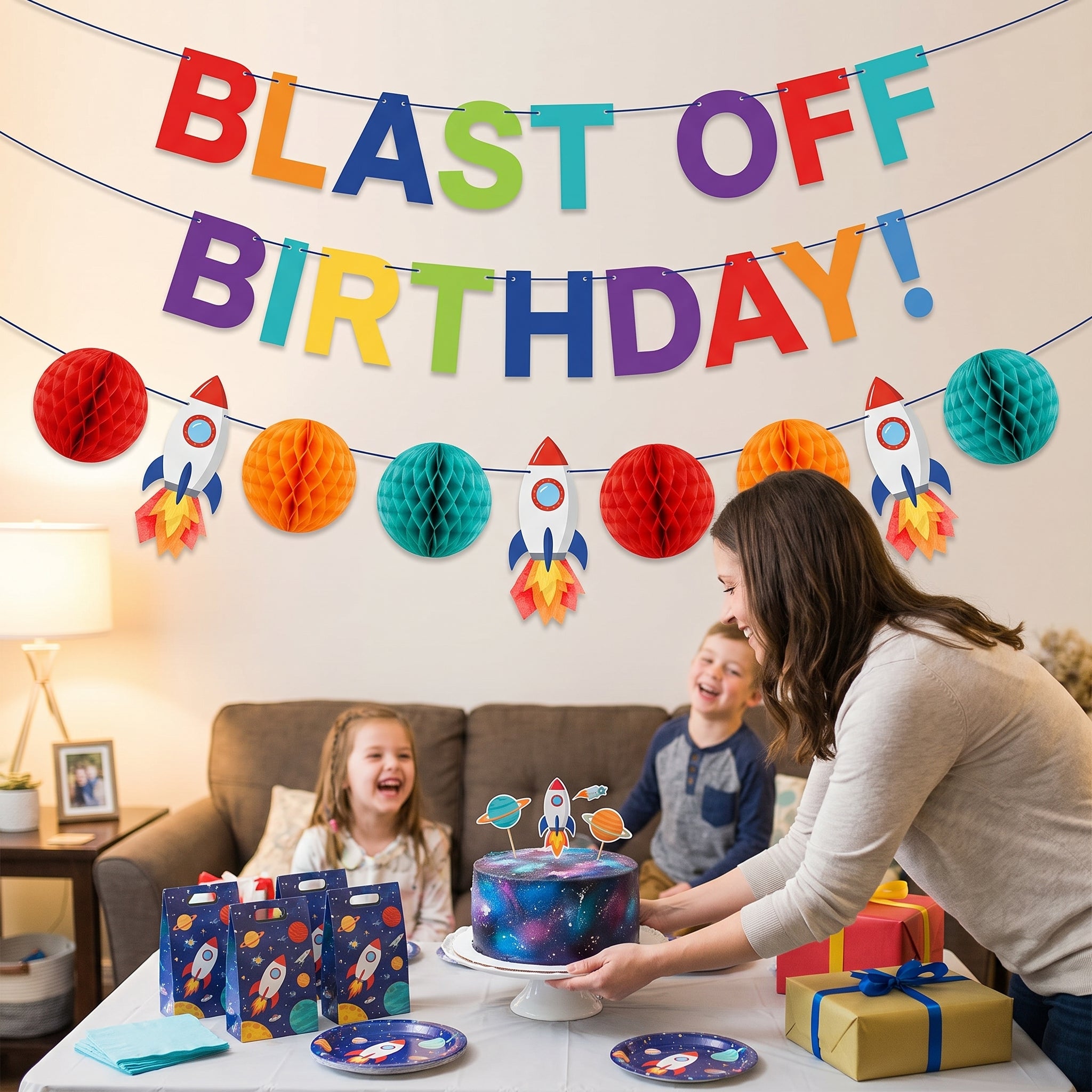 Blast Off Birthday Rocket Garland Banner Kit