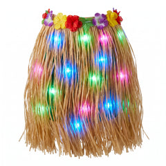Adult Light-Up Grass Hula Skirt with Floral Trim