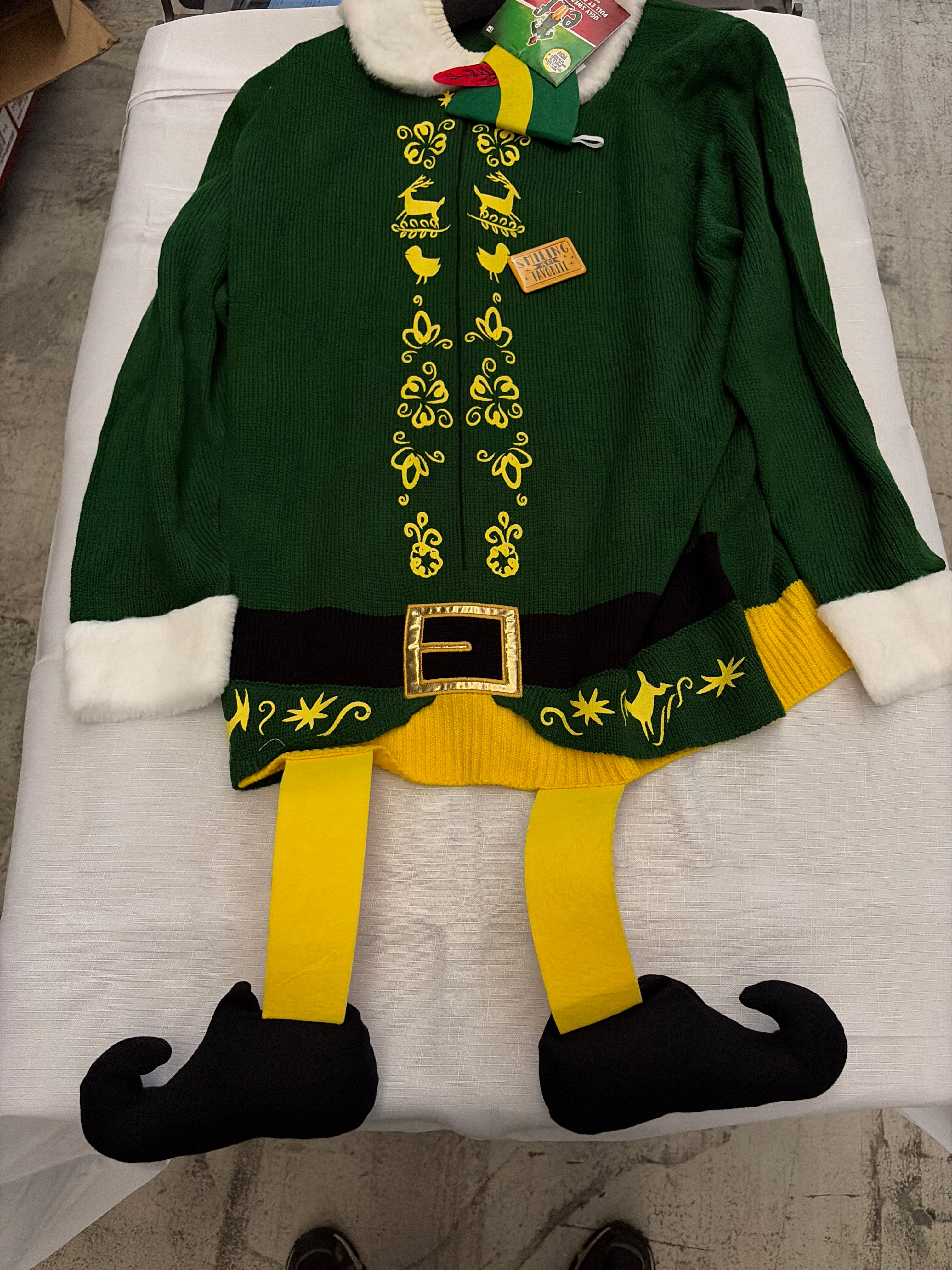 Adult Christmas Elf Movie Ugly Sweater & Hat Set