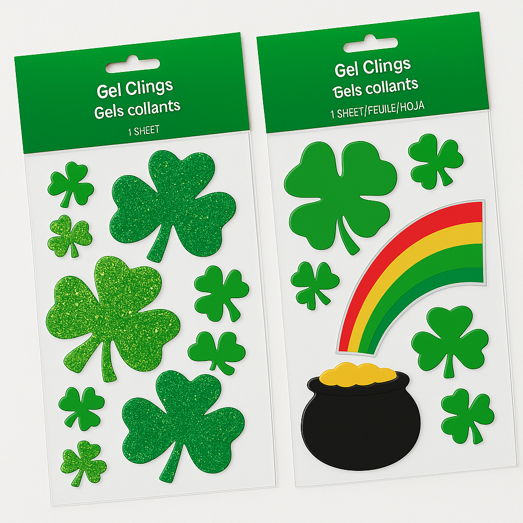St. Patrick's Day Shamrock and Rainbow Gel Clings