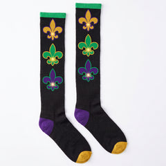 Mardi Gras Knee-High Socks - Fleur-de-Lis Design
