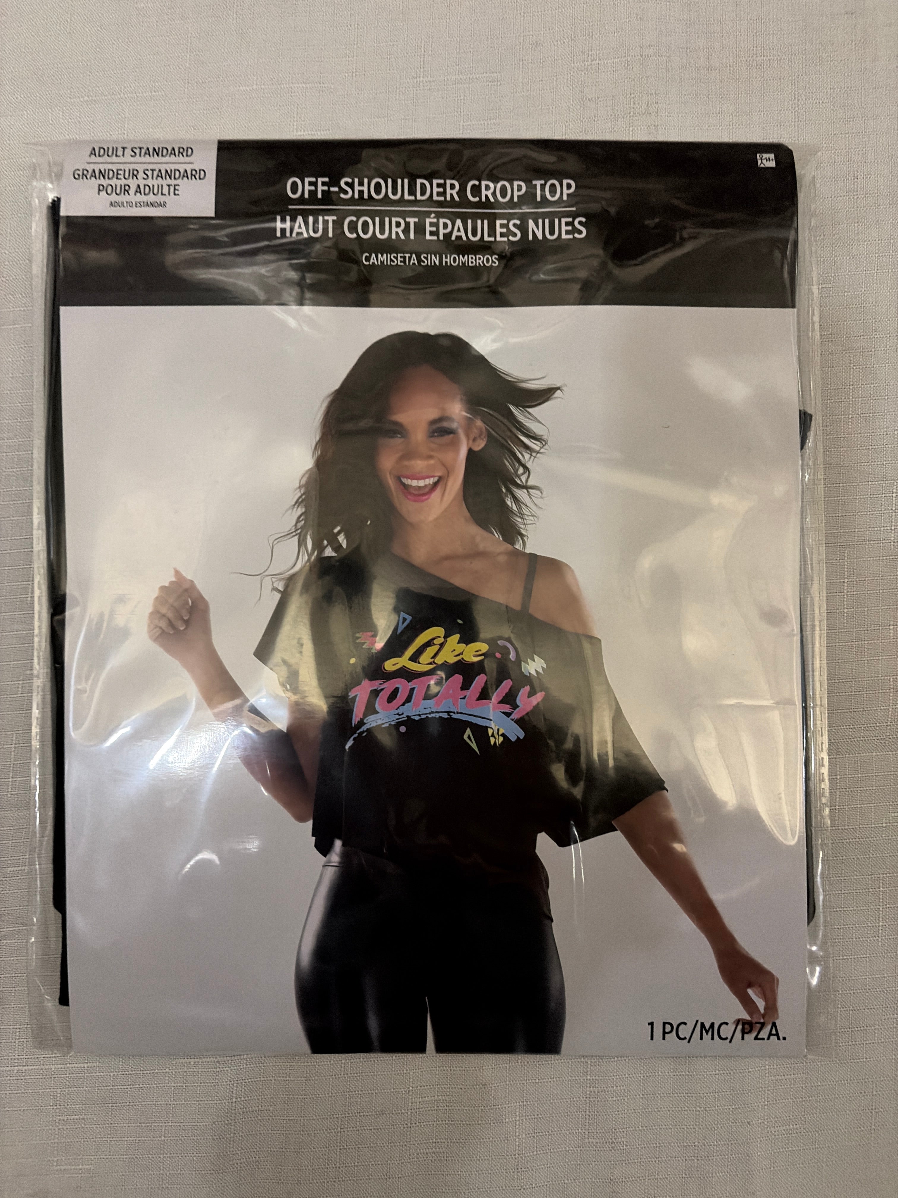 1980s "Like Totally" Off-Shoulder Graphic Crop Top