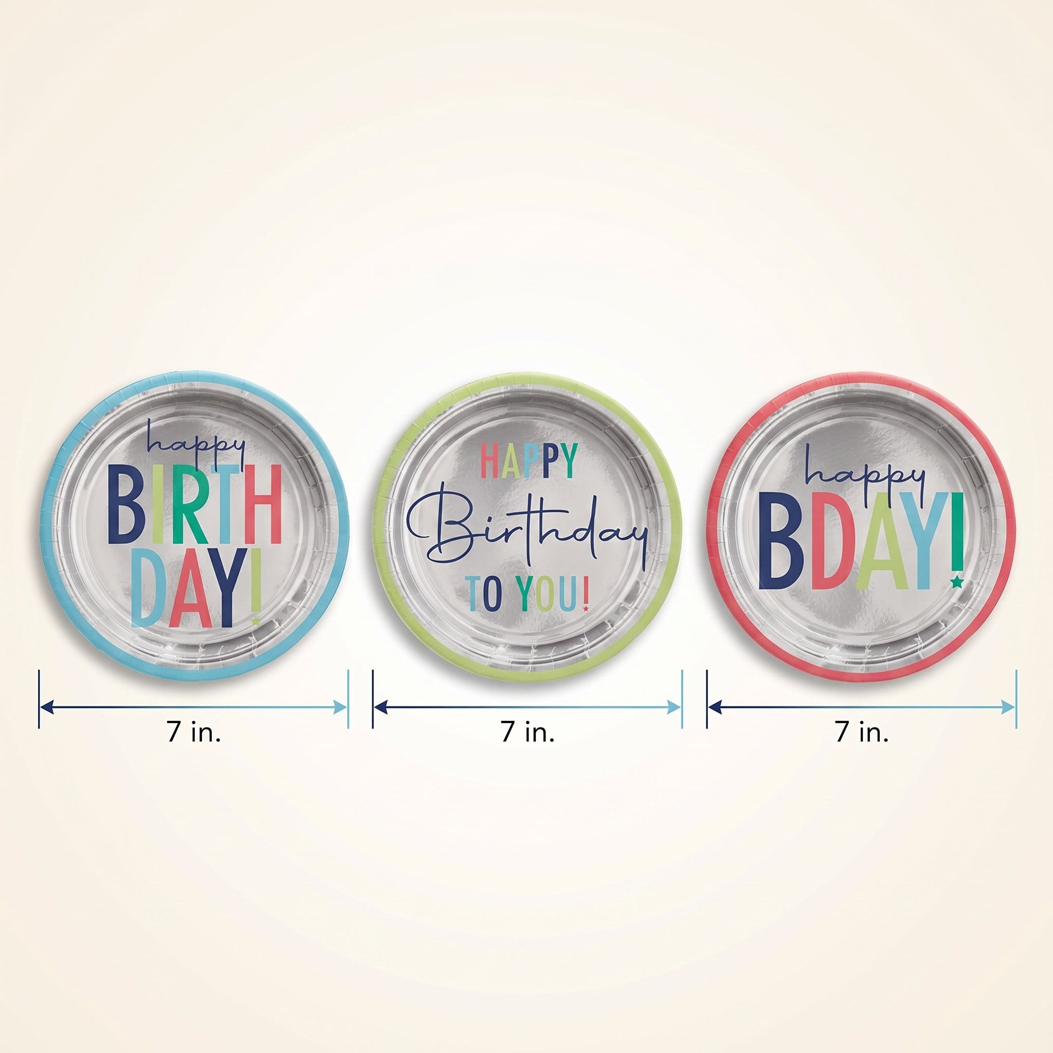 Vibrant 7" Happy Birthday Round Plates - Assorted Designs