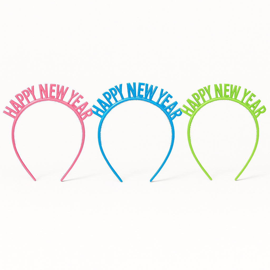 Colorful Happy New Year Electroplated Headbands, 6-Pack