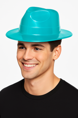 Turquoise Plastic Fedora Hat - Perfect for Team Spirit and Costume Events