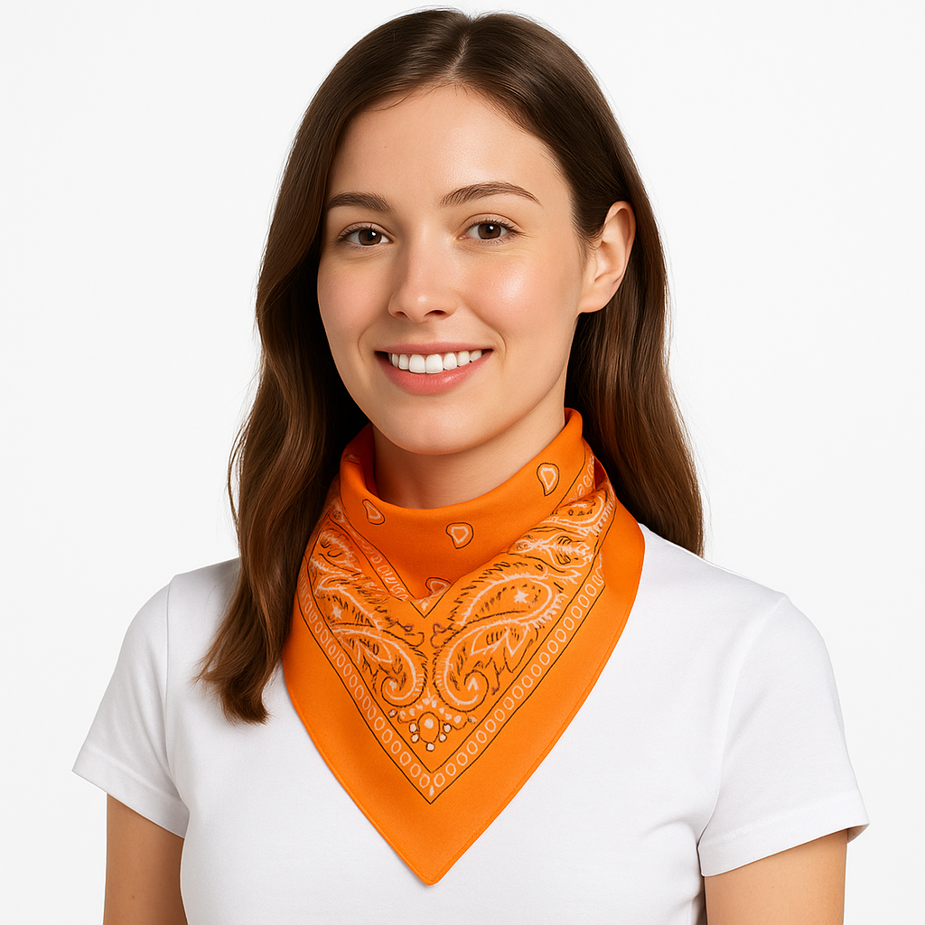 Neon Orange Paisley Bandana - Versatile Costume Accessory