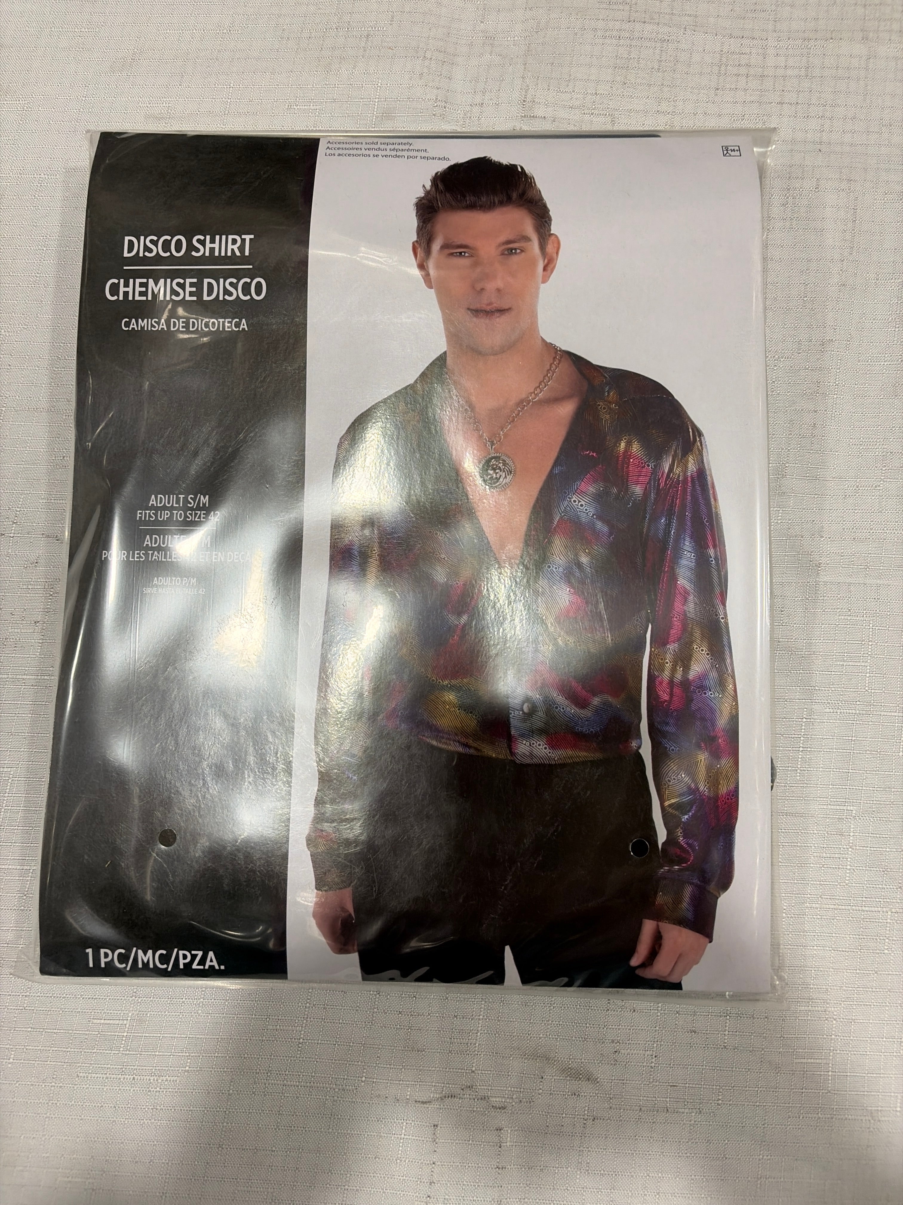 Men's Retro Disco Shirt with Multicolored Swirl Print - Adult S/M