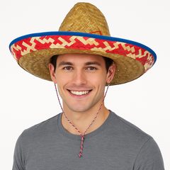 Fiesta Straw Sombrero Hat with Colorful Rim ‚Äì One Size Fits Most