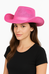 Bright Pink Straw Cowboy Hat ‚Äì Costume Accessory for Any Event