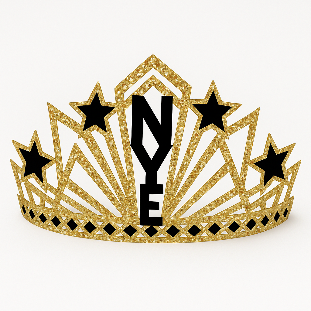 Sparkling "NYE" Glitter Crown Tiara for New Year's Eve Celebrations