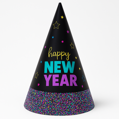 Glitter Dipped "Happy New Year" Starlight Cone Hat
