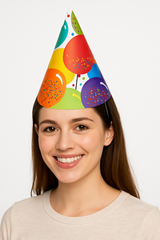 Colorful Balloon Birthday Cone Party Hats - 24 Pack