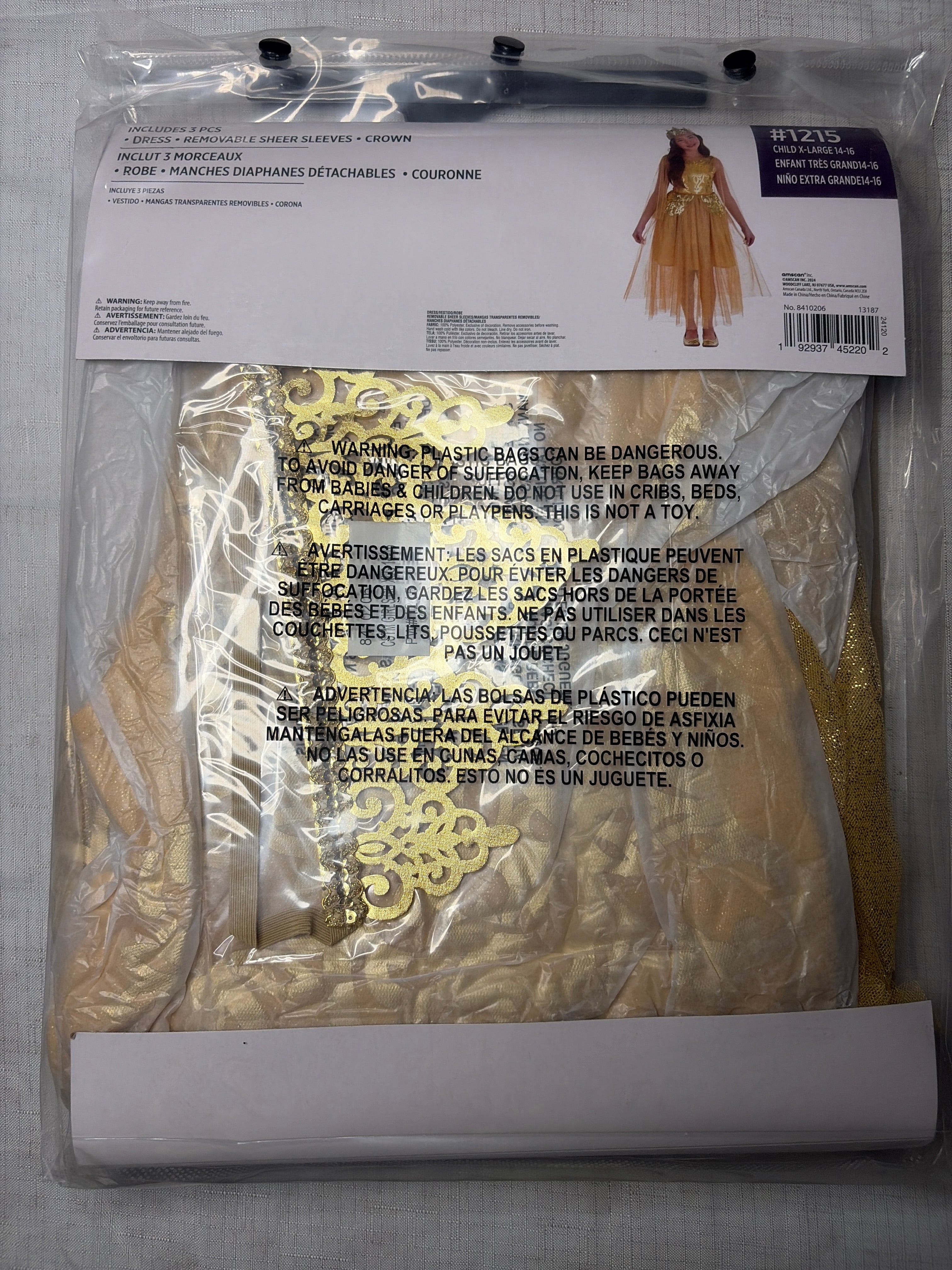 Royal Gold Princess Costume for Girls - Size 14-16