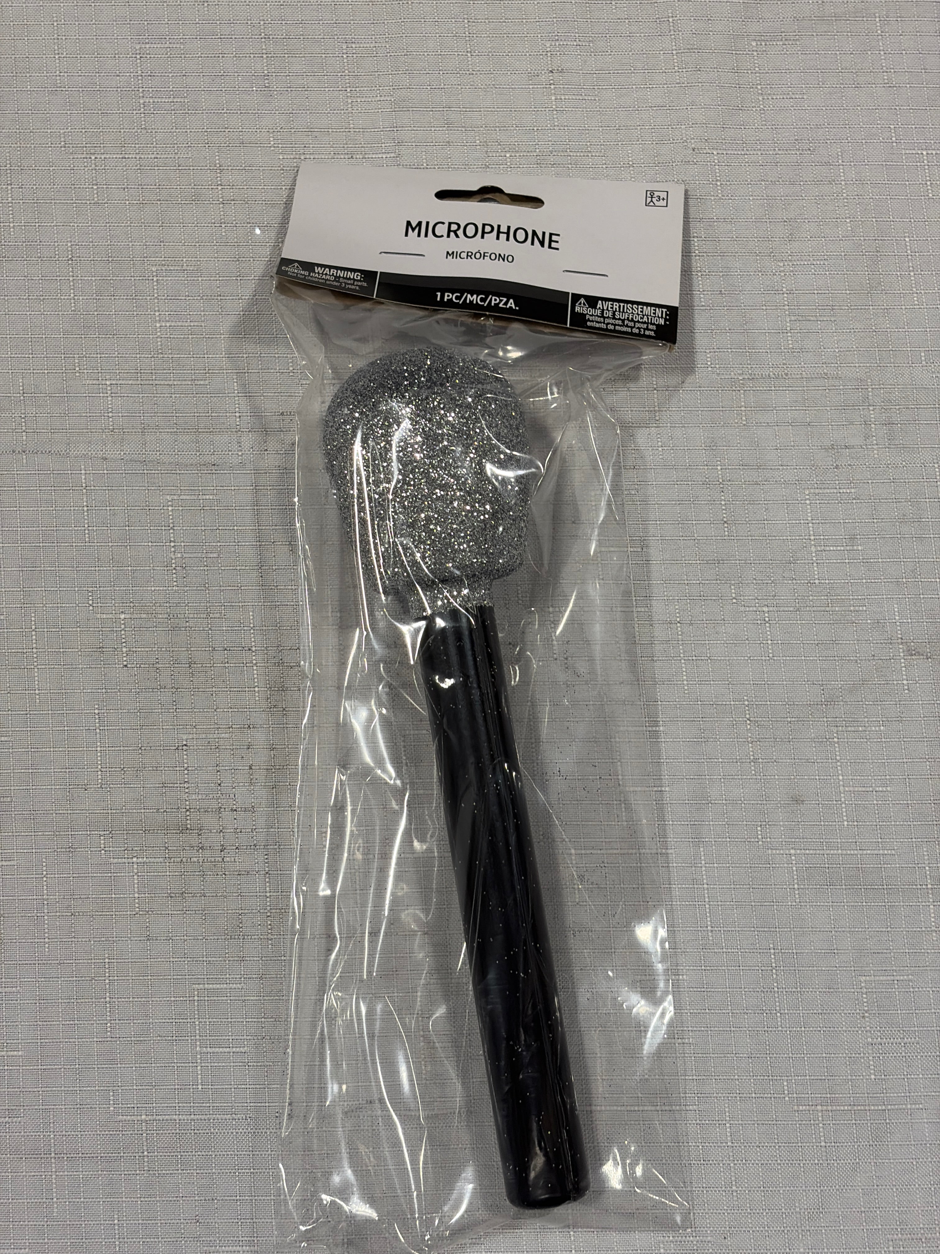 Glitter Microphone Costume Prop - Black/Silver