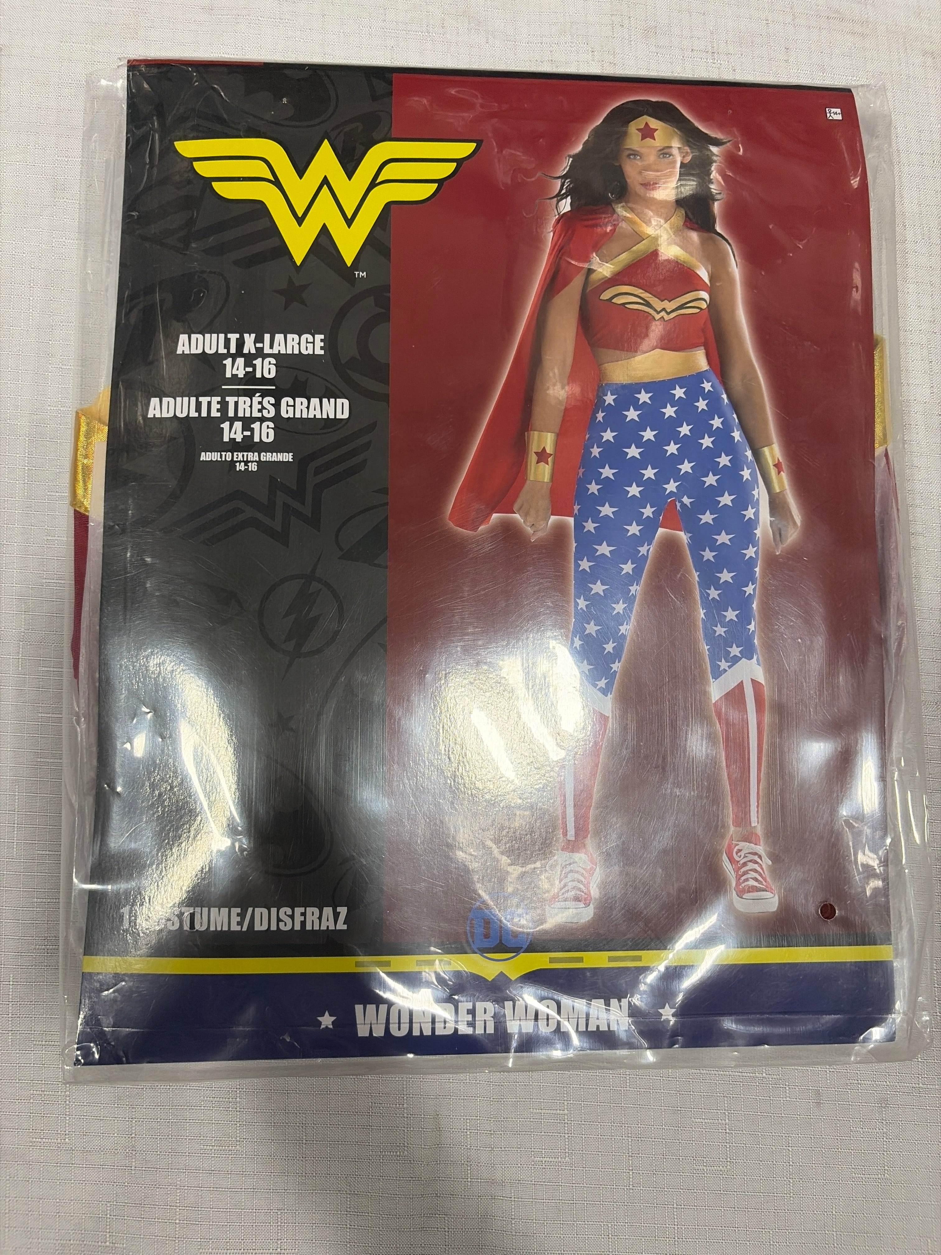 Women's DC Wonder Woman Halloween Costume - Red/Blue Jumpsuit with Cape & Headband