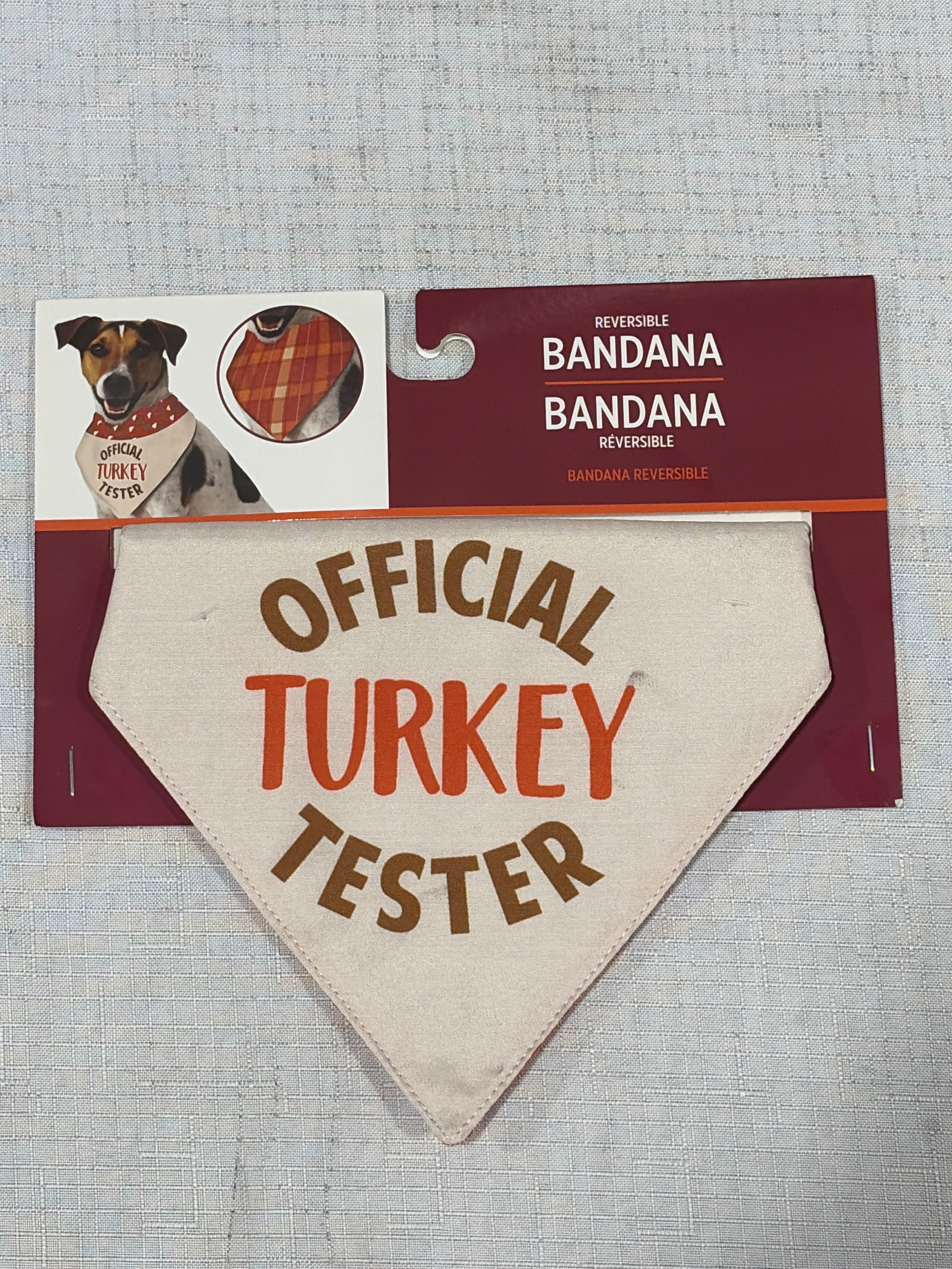 "Official Turkey Tester" Reversible Dog Bandana for Thanksgiving