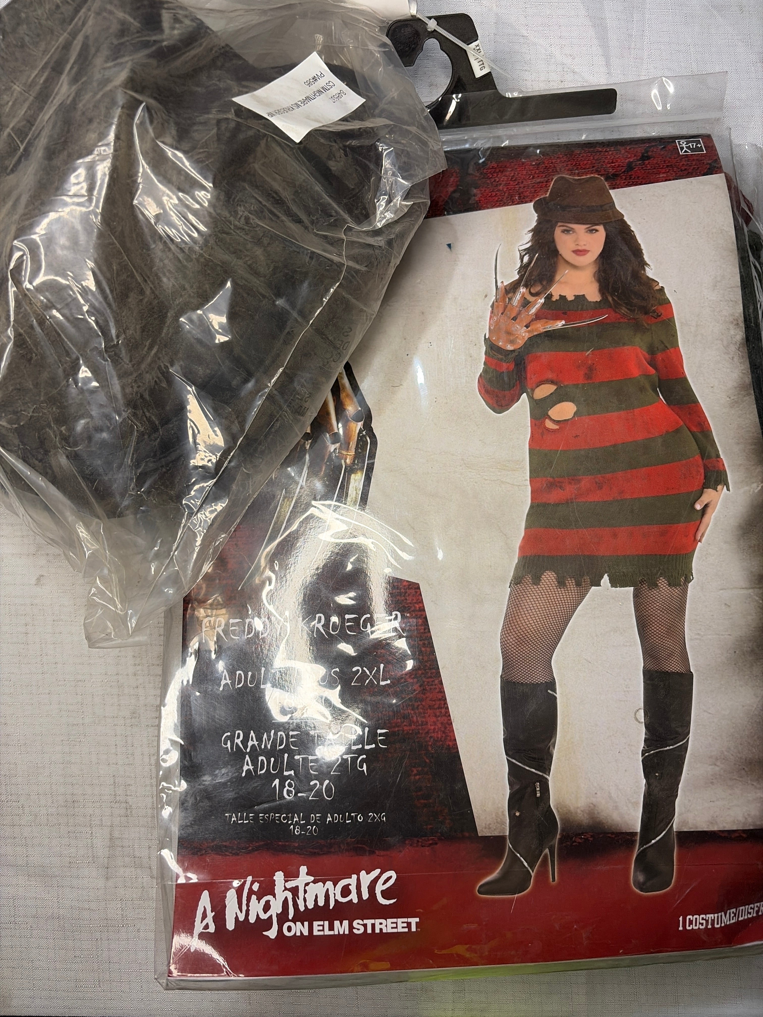 Women's A Nightmare on Elm StreetFreddy Krueger Black/Red Striped Dress with Hat & Gloves Halloween Costume, Assorted Sizes