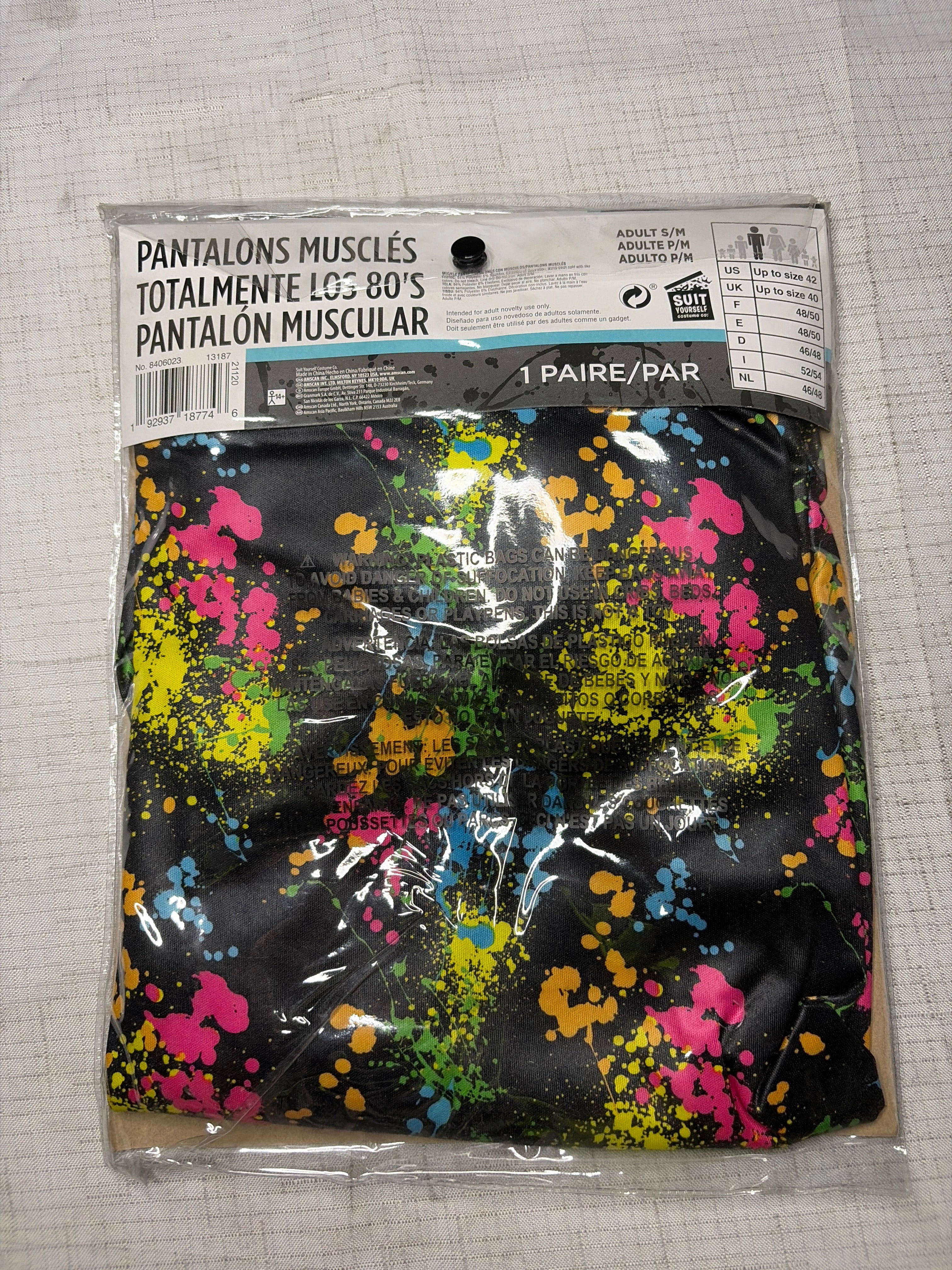 1980s Neon Splatter Muscle Pants - Halloween Costume Accessory