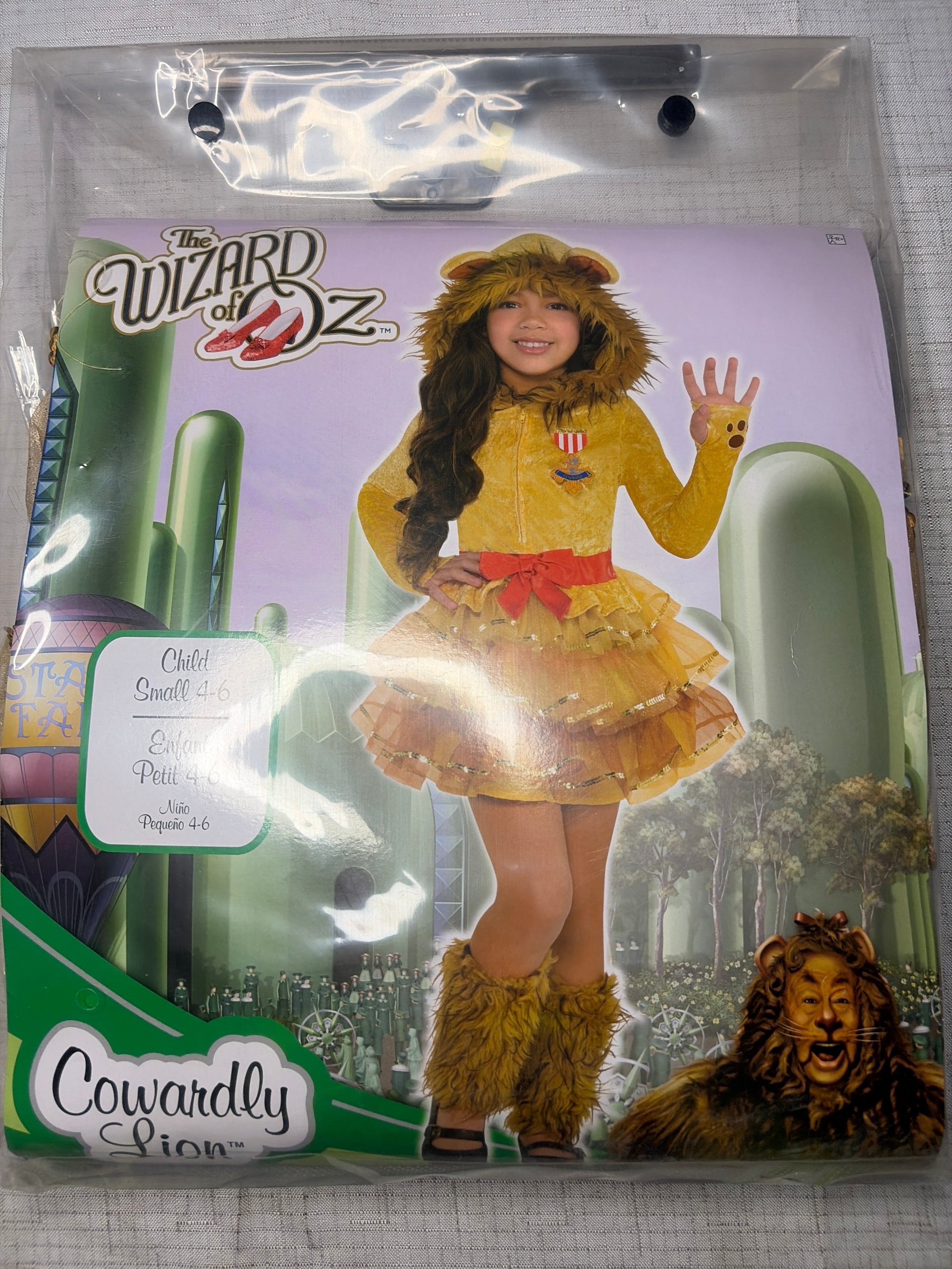 Girls' Wizard of Oz Cowardly Lion Costume with Hood & Leg Warmers - Child S (4-6)