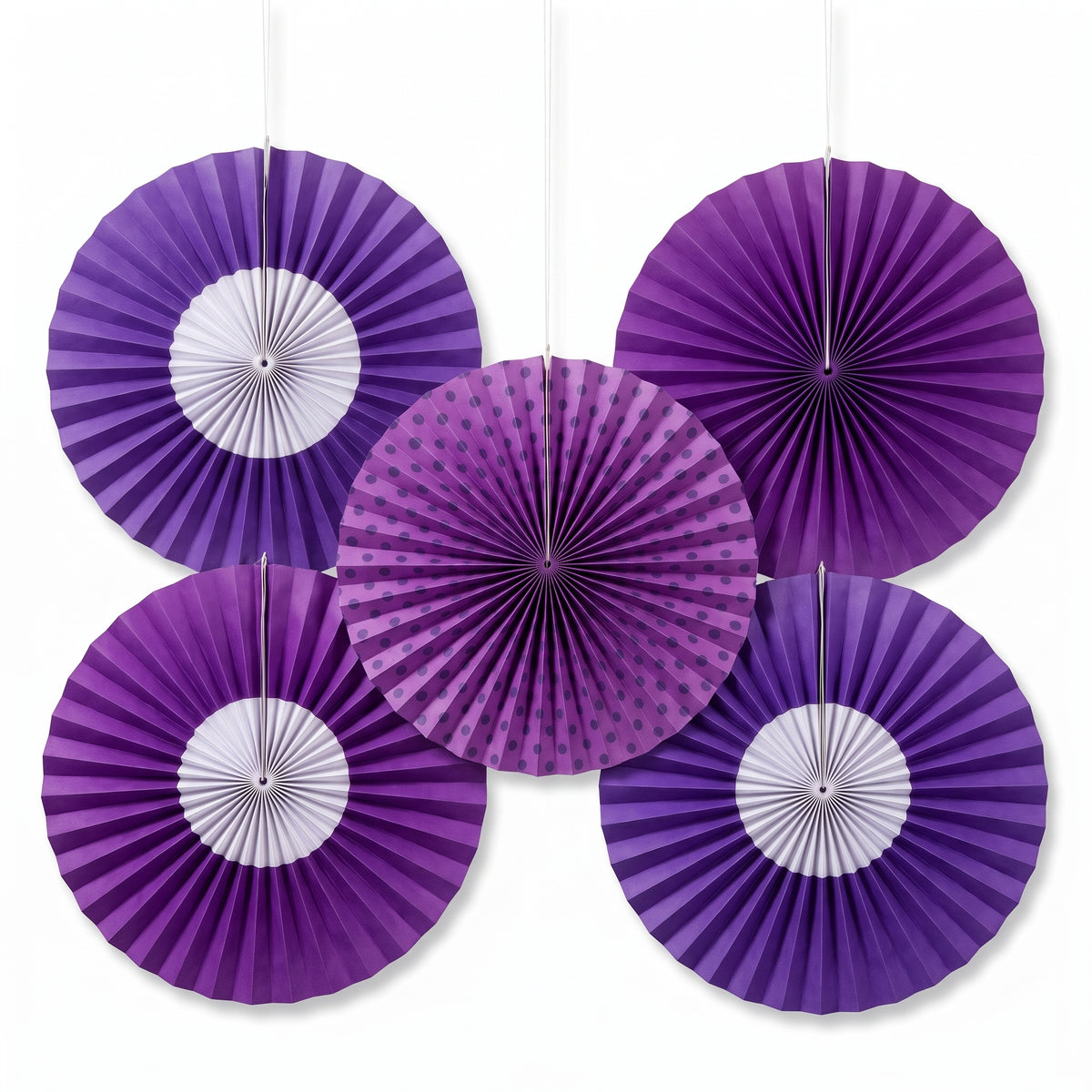 Purple Paper Fan Decorations - 5 Inch, 5-Pack