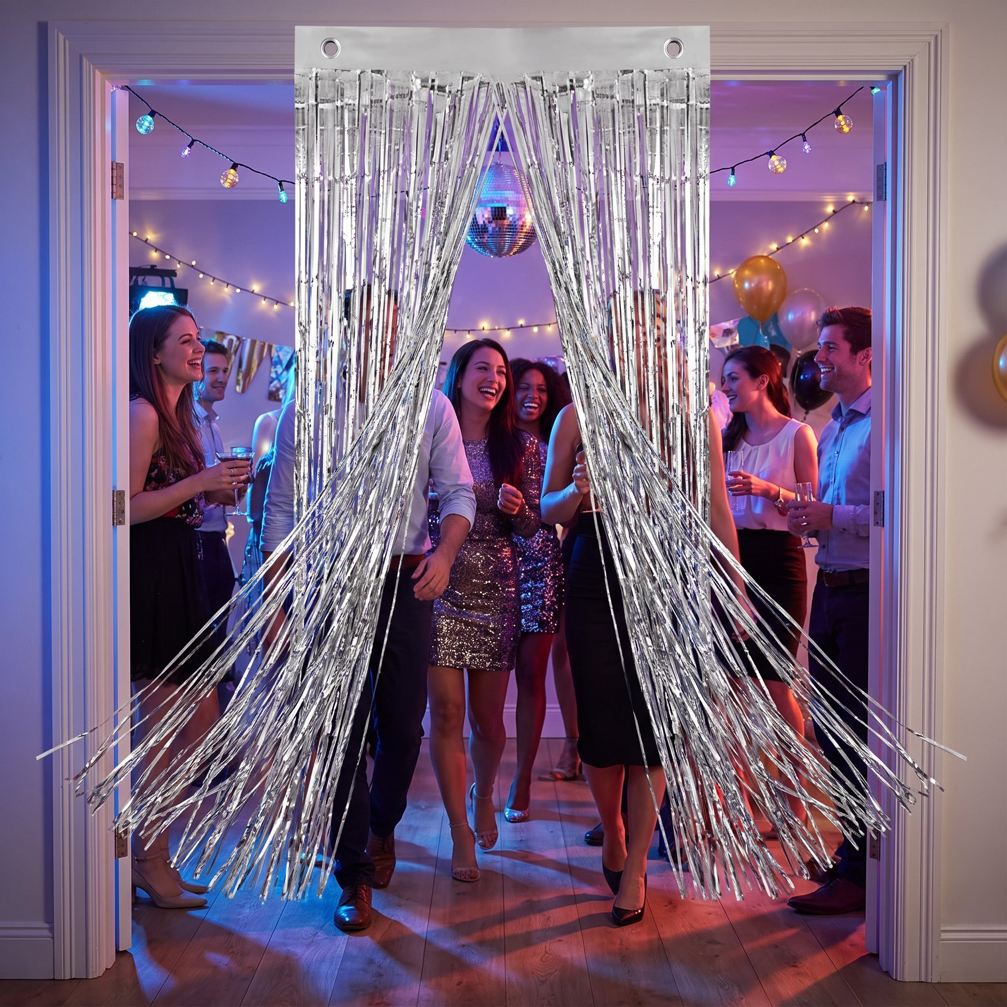 Shimmering Silver Metallic Curtain - 3' x 8'