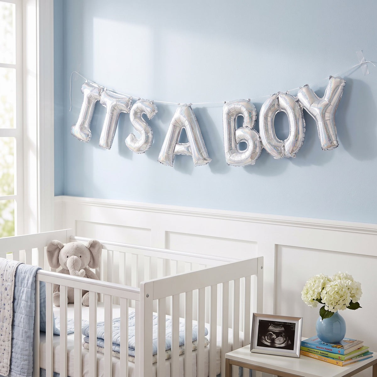 Silver "IT'S A BOY" Holographic Foil Balloon Set