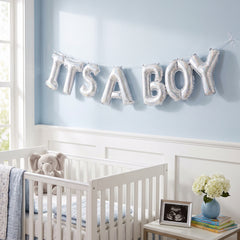 Silver "IT'S A BOY" Holographic Foil Balloon Set