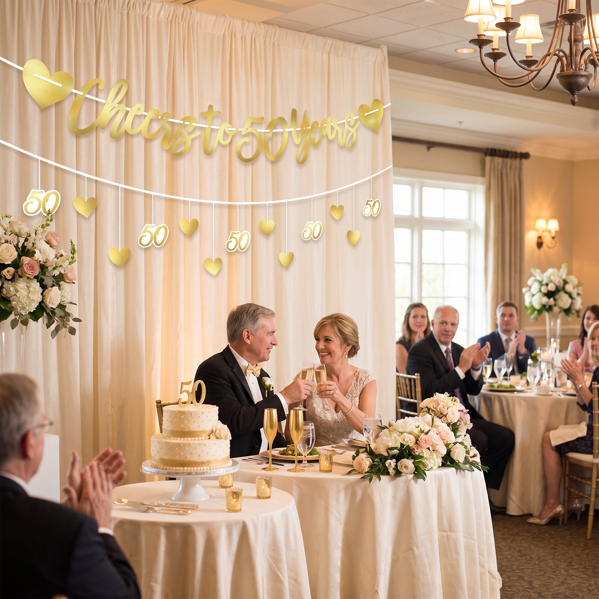 Elegant Gold "Cheers to 50 Years" Anniversary Banner Kit