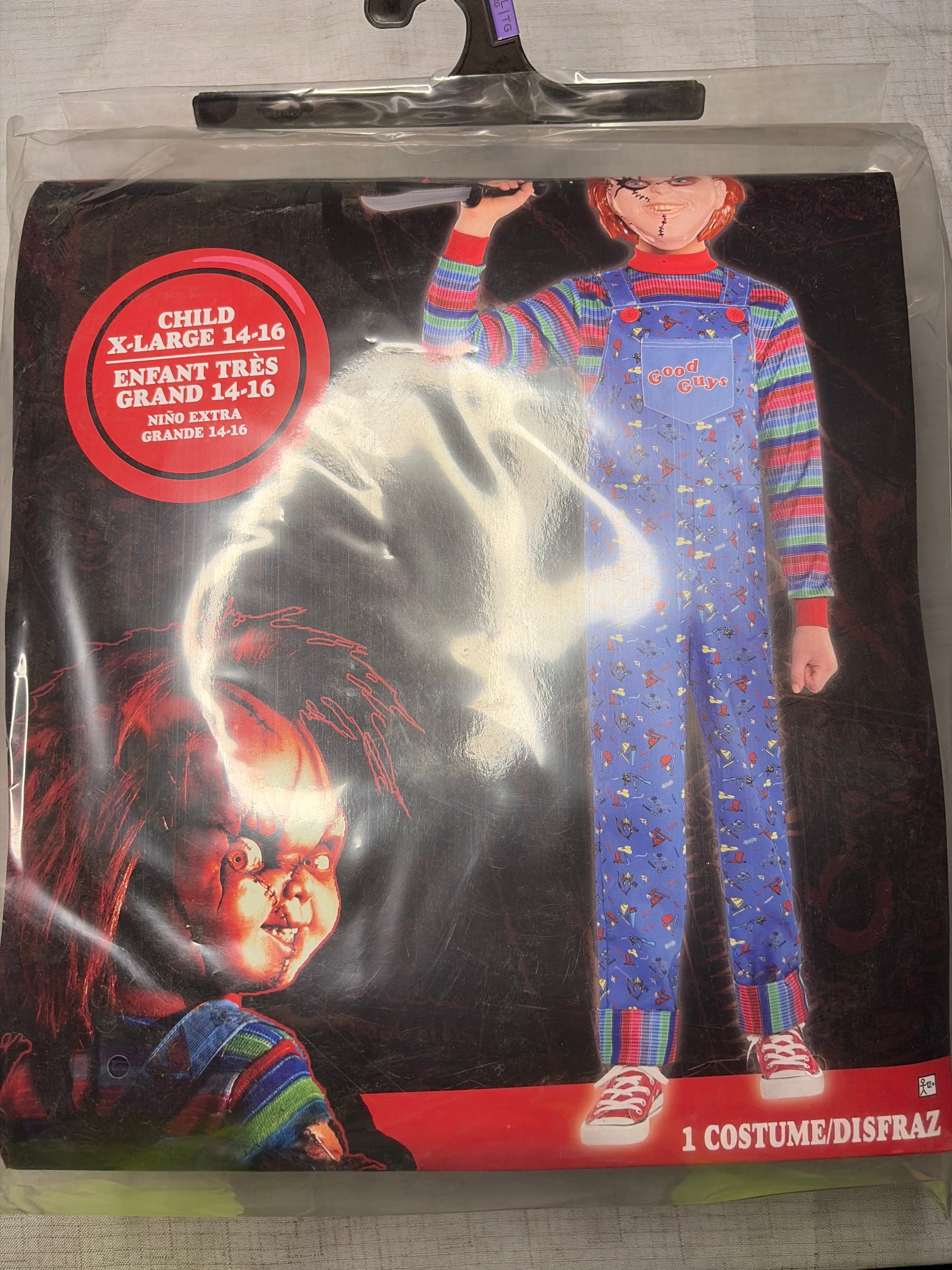 Kids' Chucky Halloween Costume with Mask and Overalls