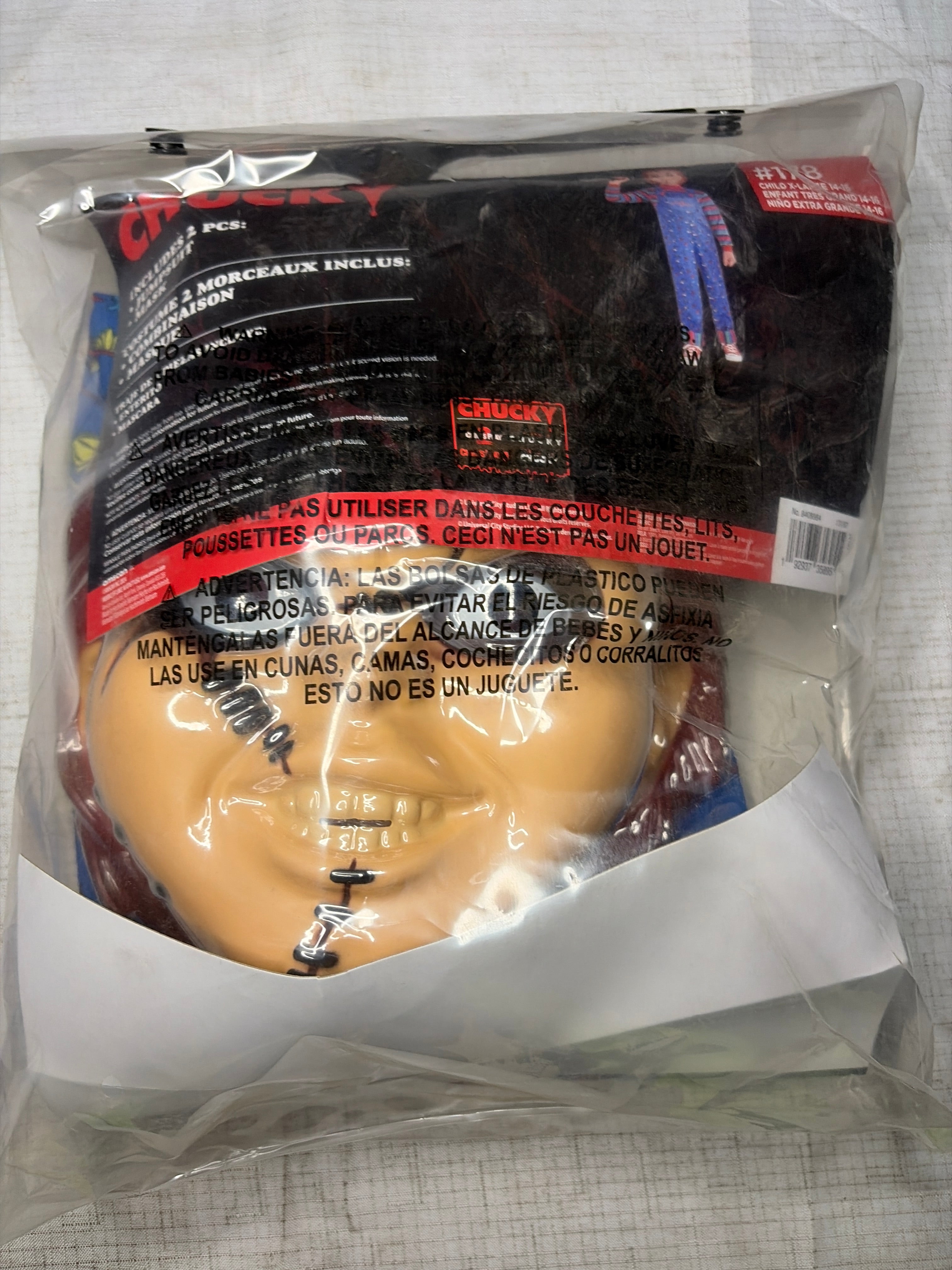 Kids' Chucky Halloween Costume with Mask and Overalls
