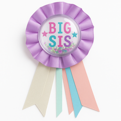 "Big Sis" Award Ribbon with Pastel Confetti Shaker