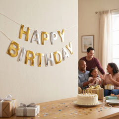 Metallic Gold and Silver "Happy Birthday" Letter Banner