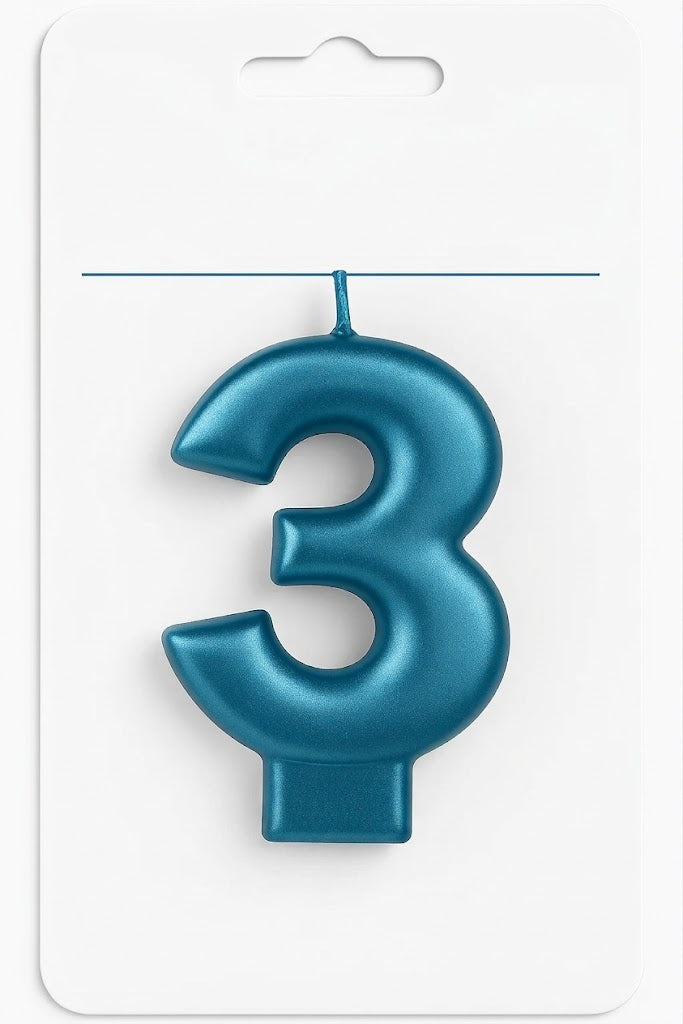 Metallic Blue Number 3 Birthday Candle