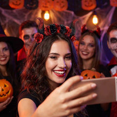 Devil Horns Flower Crown Headband - Black/Red Halloween Accessory