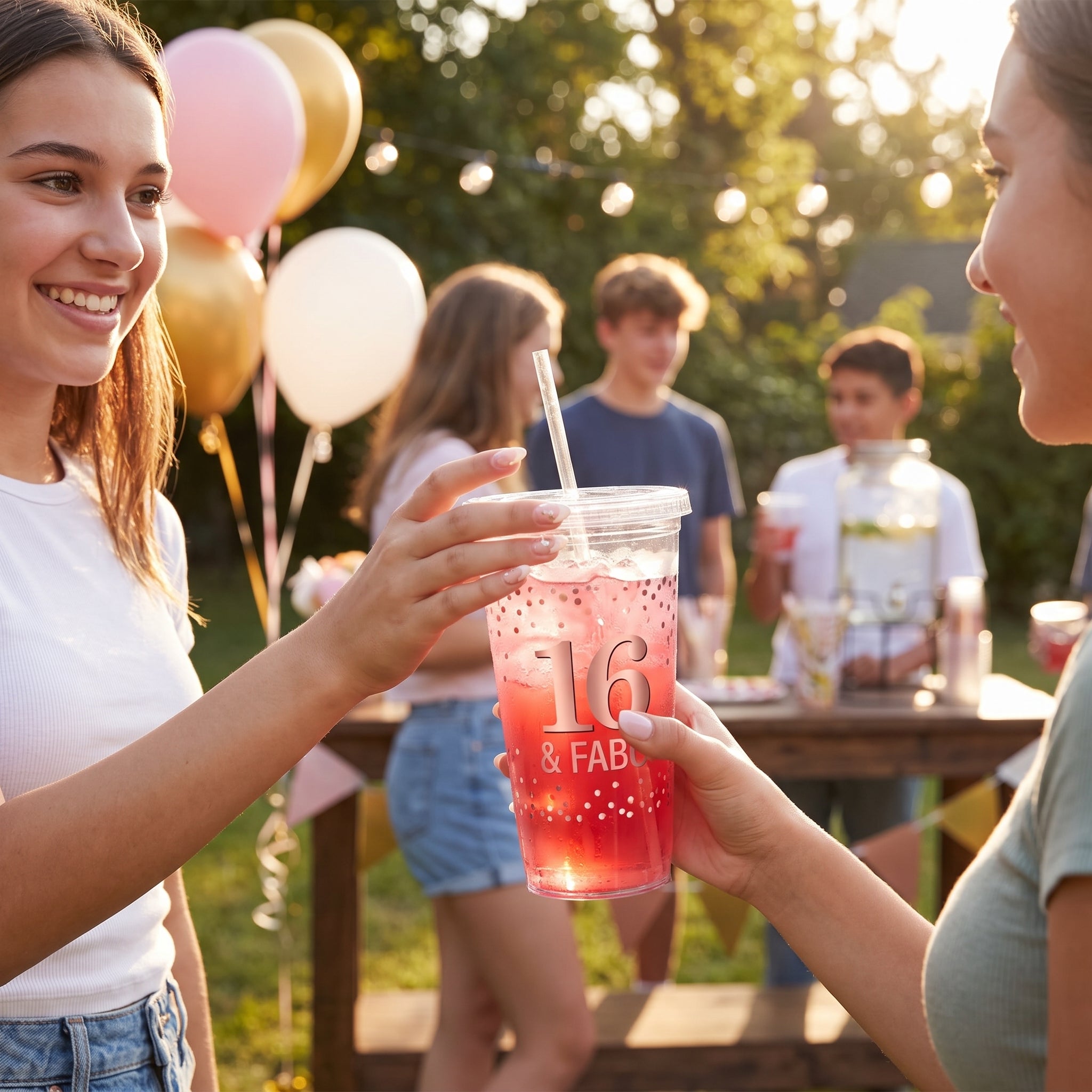 "16 & Fab" Sweet Sixteen Plastic Cups - 16 oz, 20 Pack