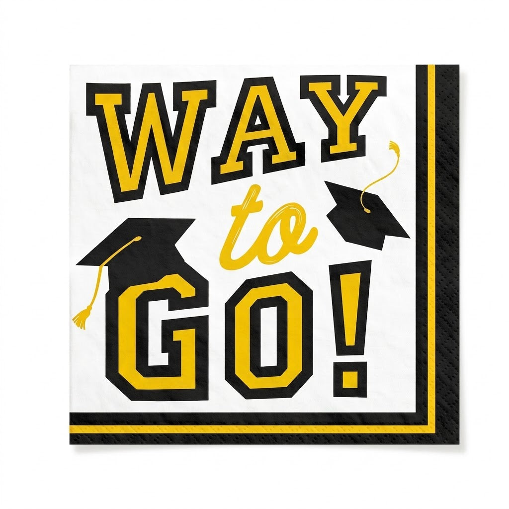 "Way to Go!" Yellow Graduation Beverage Napkins - 40 Pack - 5 In. X 5 In.