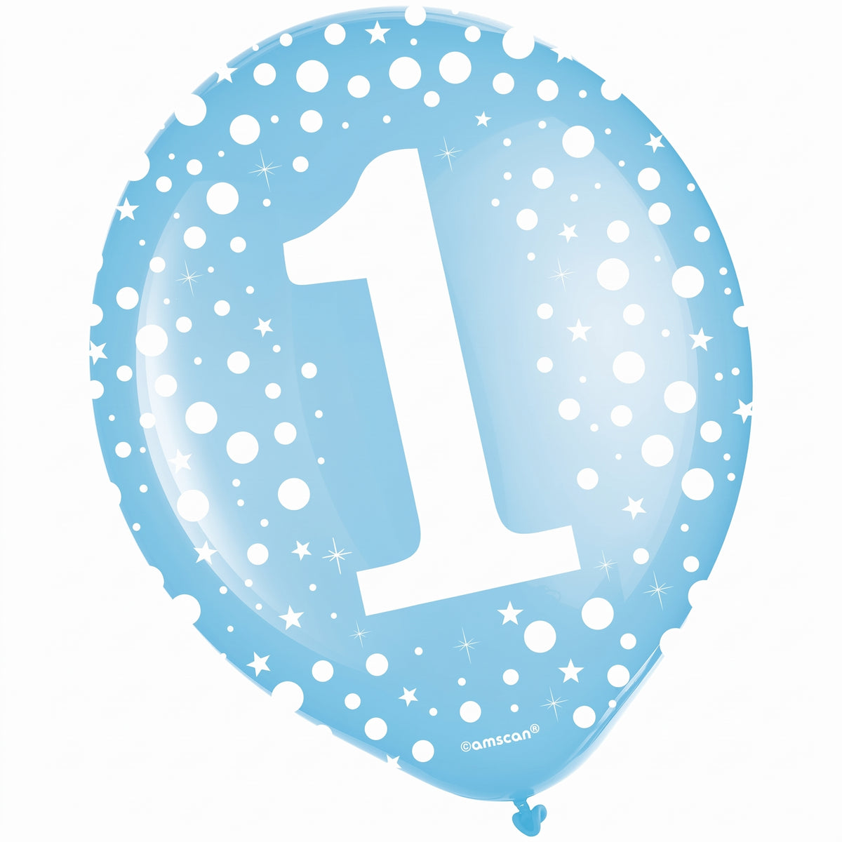 Blue 12" #1 Printed Latex Balloons - Bulk Pack