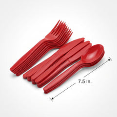 Apple Red Assorted Plastic Cutlery Set - 24 Pieces - 7.5 in.