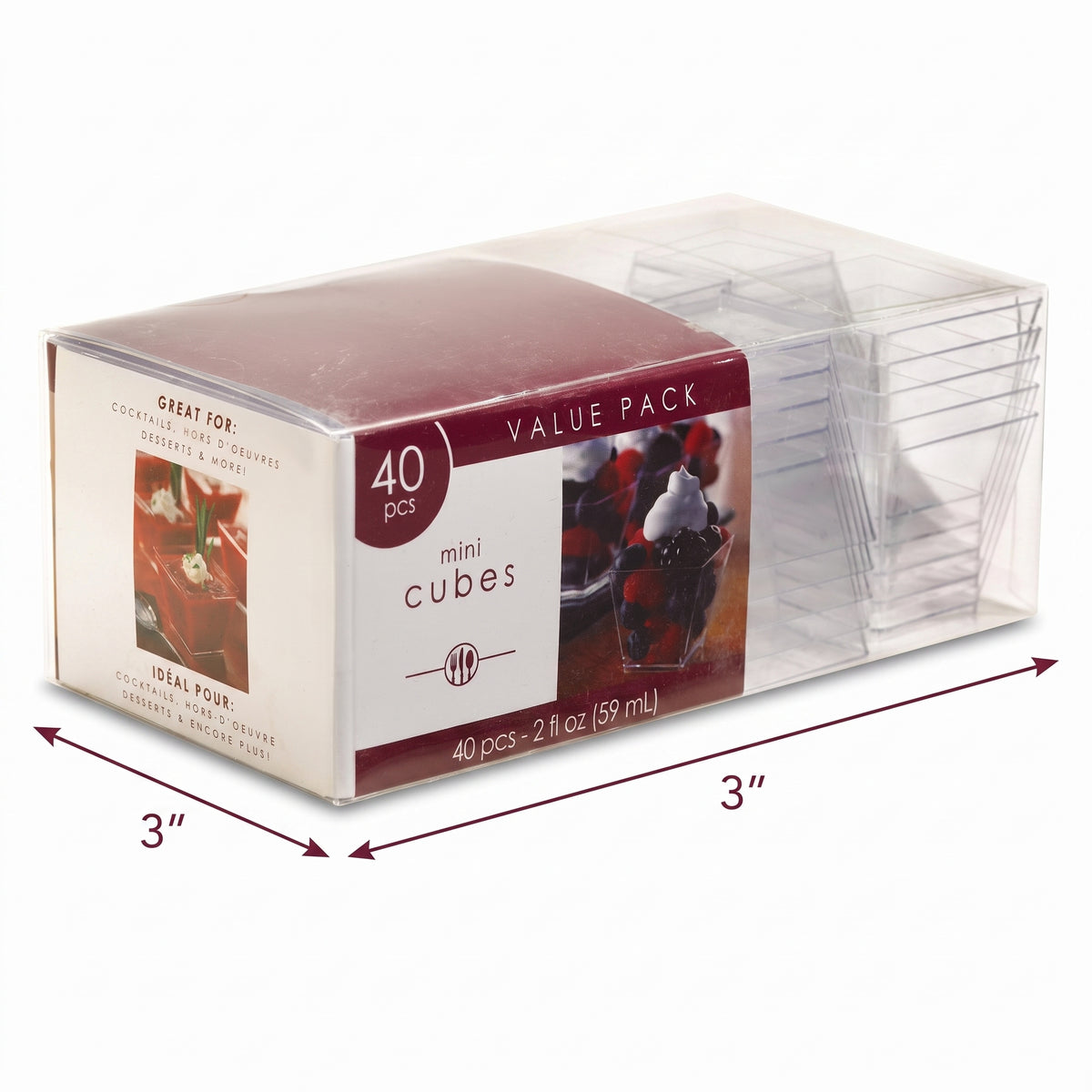 Clear Mini Cube Plastic Bowls, 2 oz, 40-Pack