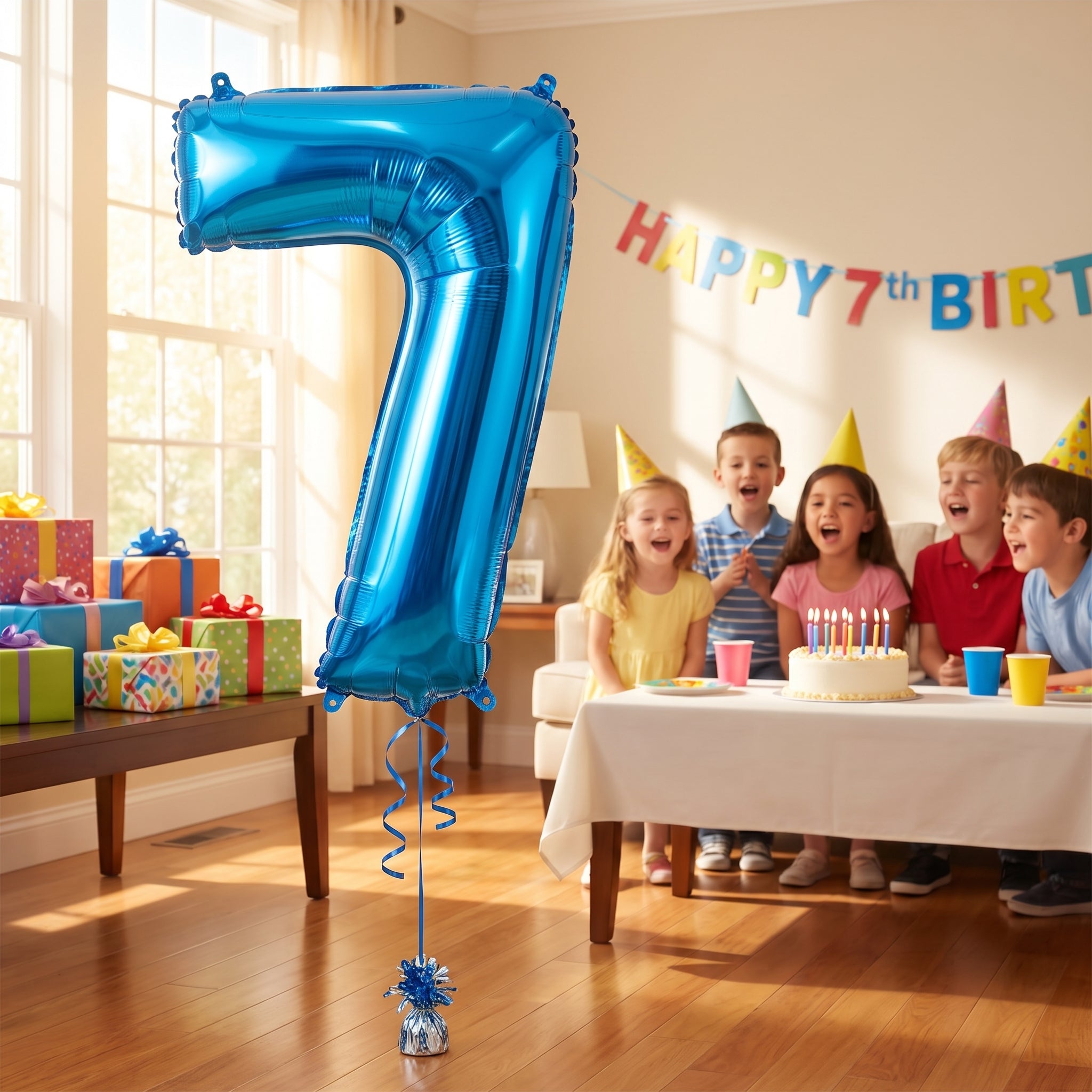 Blue Number 7 Foil Helium Balloon - 34 Inches