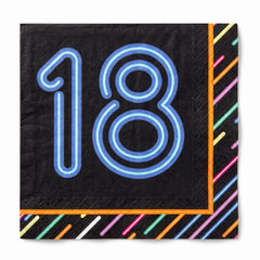 Neon 18th Birthday Beverage Napkins - Pack of 18 - 5 In. X 5 In.