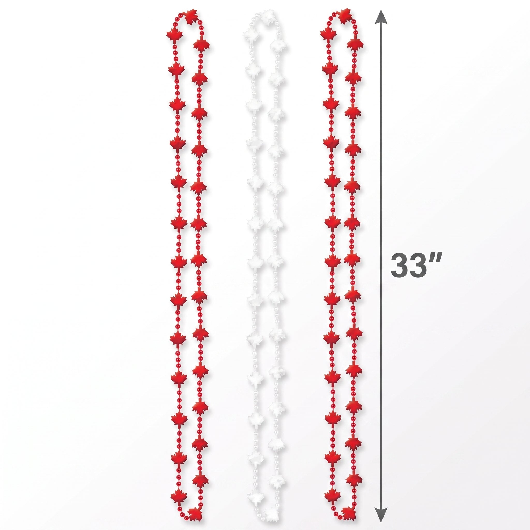 Canada Day Maple Leaf Bead Necklaces, Red & White, 3-Pack