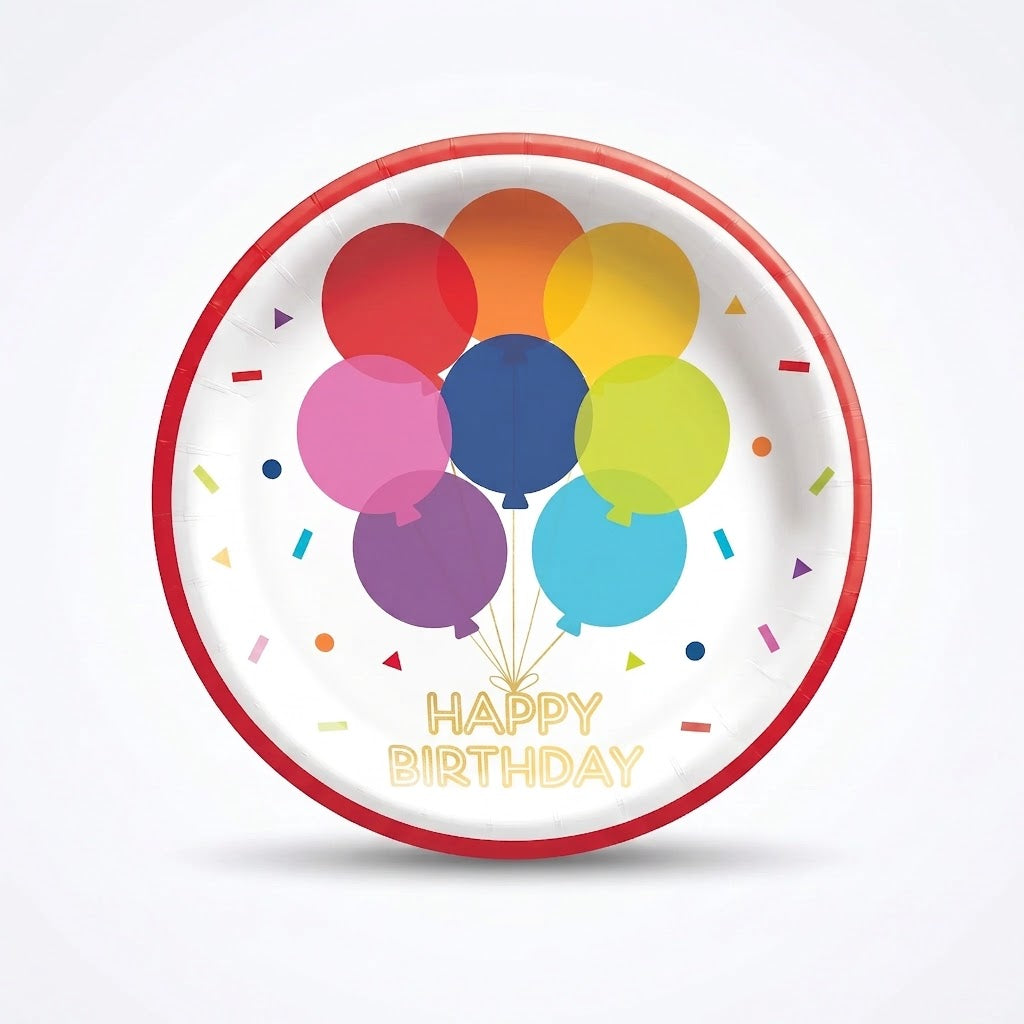 Rainbow Balloon Birthday Paper Plates - 8.5" (8 Count)