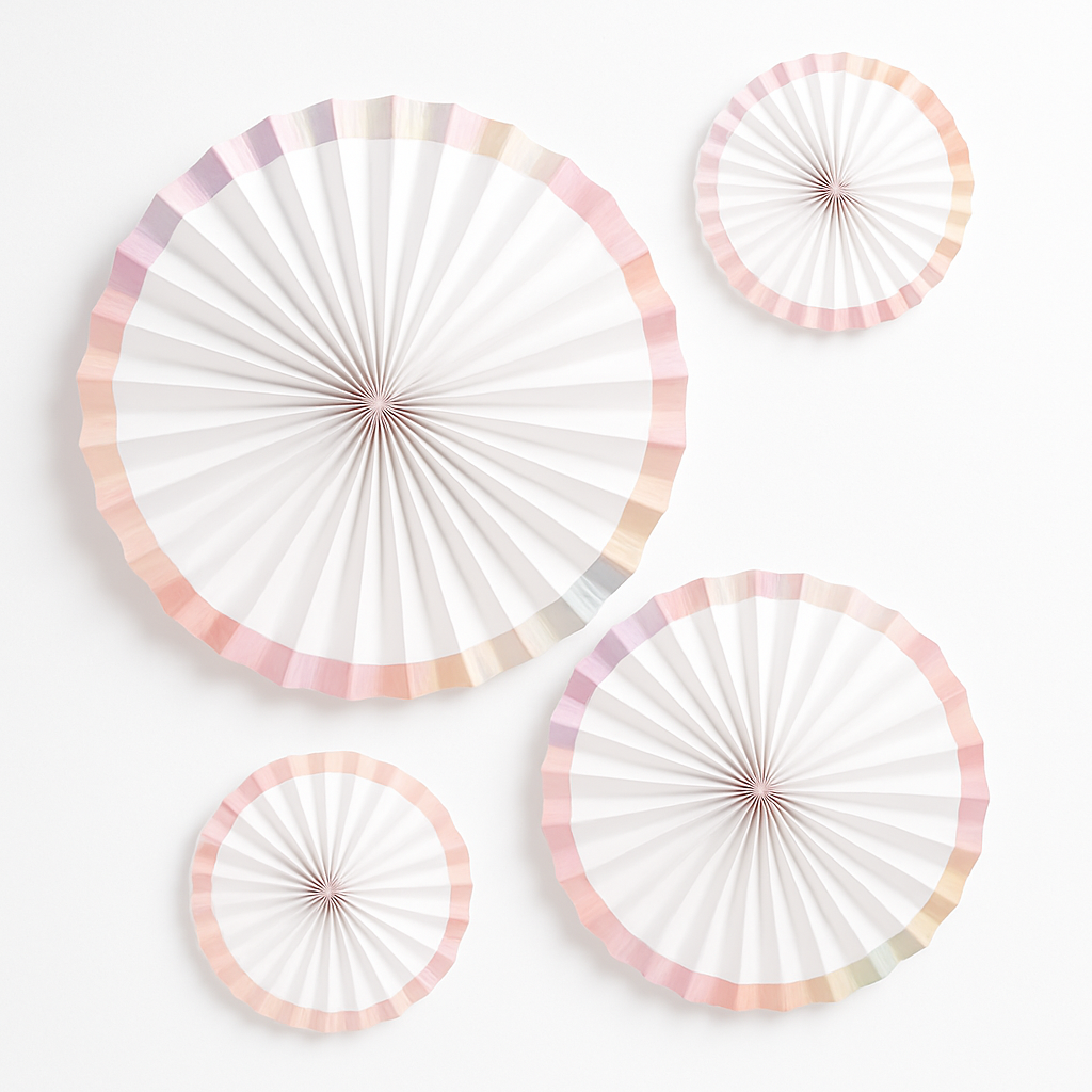 White Paper Parasol Fans with Iridescent Edges