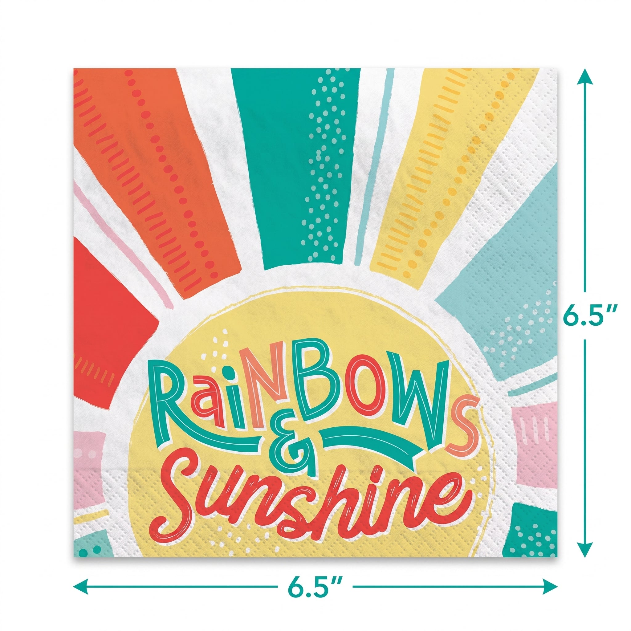 Retro Rainbow "Rainbows & Sunshine" Lunch Napkins - 6.5 In. x 6.5 In. - 16-Pack