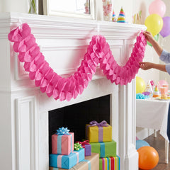 Bright Pink Tissue Paper Garland - 12 ft