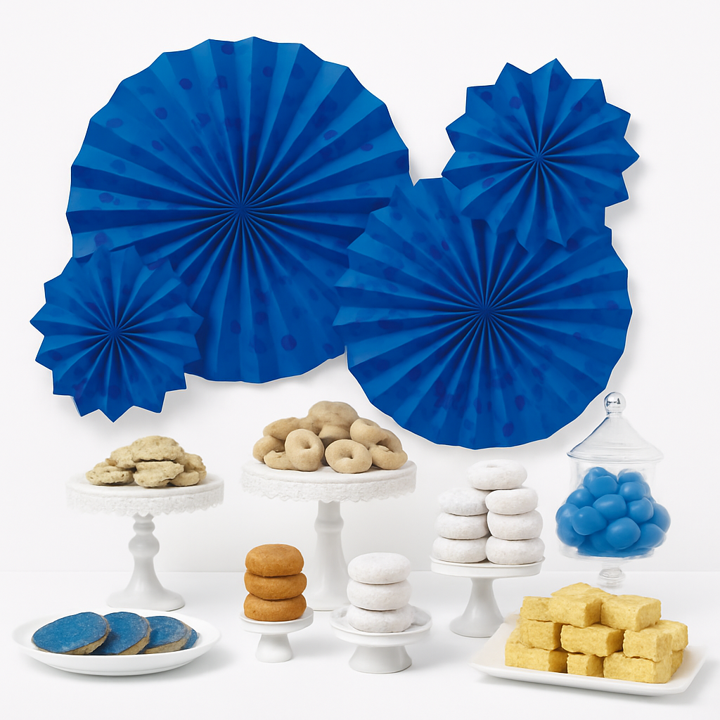 Royal Blue Glitter Paper Fan Decorations - Set of 4