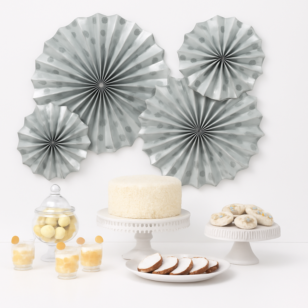 Silver Glitter Paper Fan Decorations Set - 4 Pack